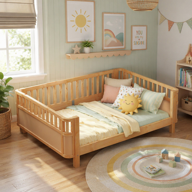 Wood Low Profile with Rails, Natural, Full