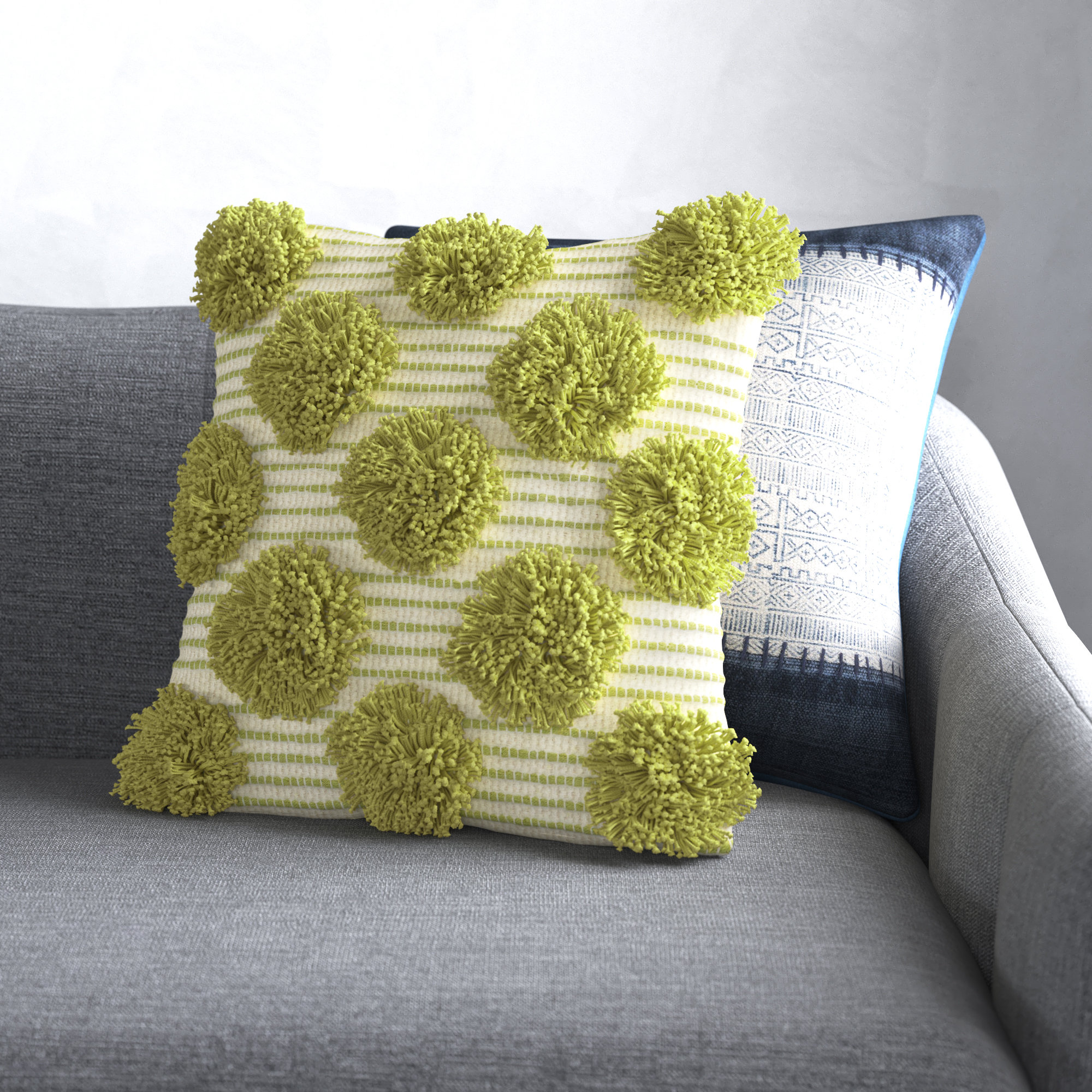 Olive Green and Yellow large Pom Poms