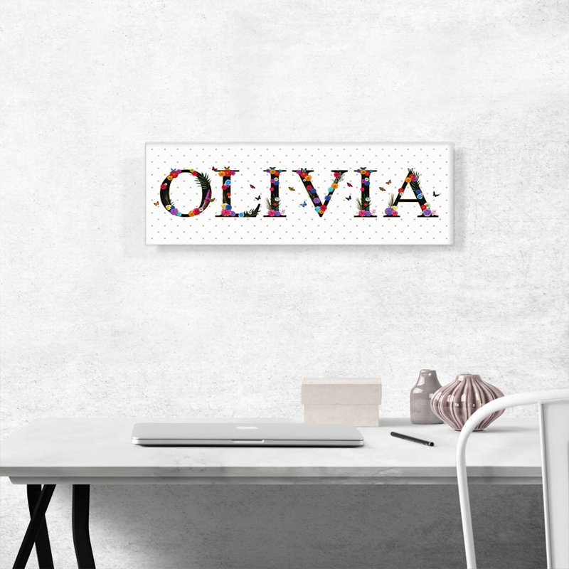 Olivia - Nom de filles - reproduction d'art textuel panoramique sur toile tendue, H 12 po x l 36 po x P 0,75 po