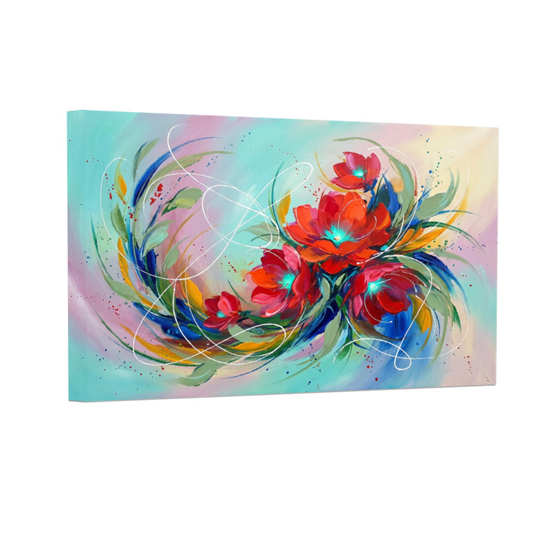 Plantes et fleurs, art floral abstrait coloré, H 12 po x l 18 po