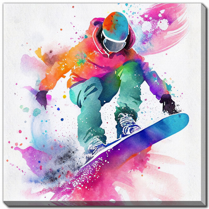 «Snowboarding in Action», art mural sur toile, H 16 po x l 16 po