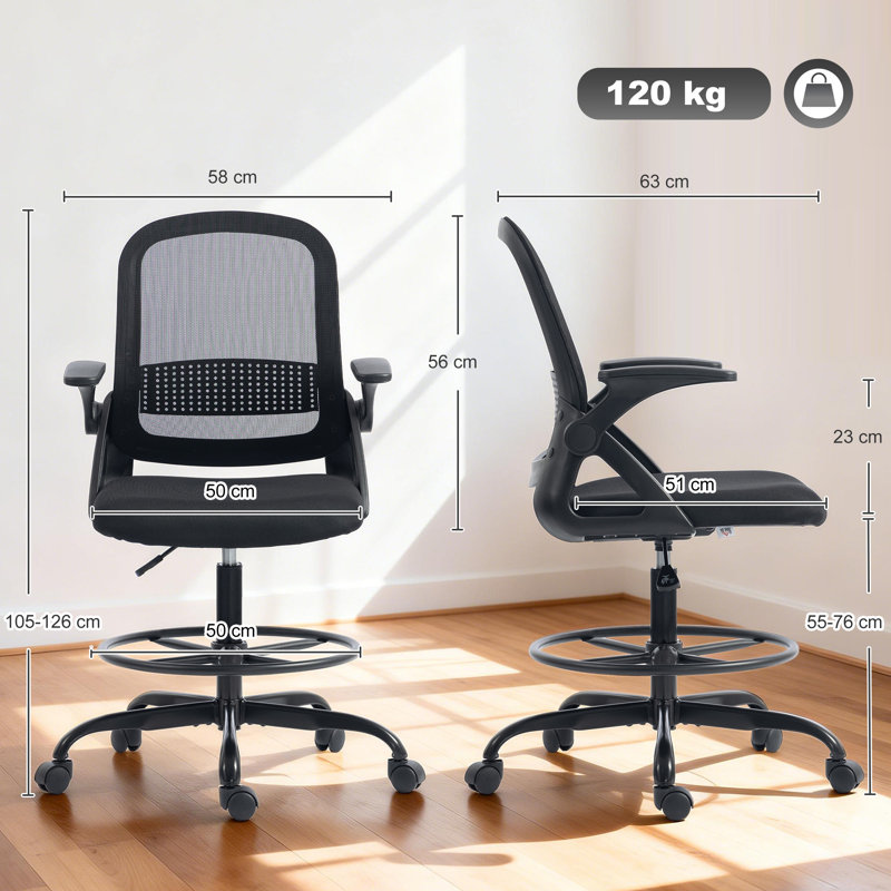 Inbox Zero Mesh Drafting Chair, Black, Black