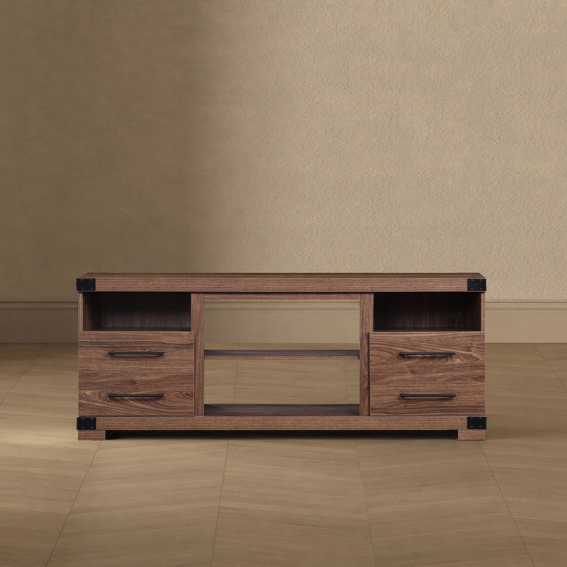 Richmond 60" Industrial Traditional TV Stand with 4 Shelves and 2 Drawers for TVs up to 55" in Brown, Brown