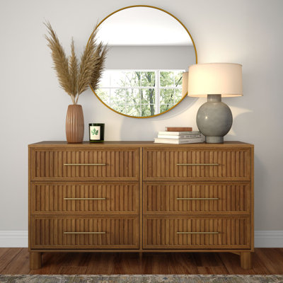 Sera Fluted 6-Drawer Dresser with Brass Handles
