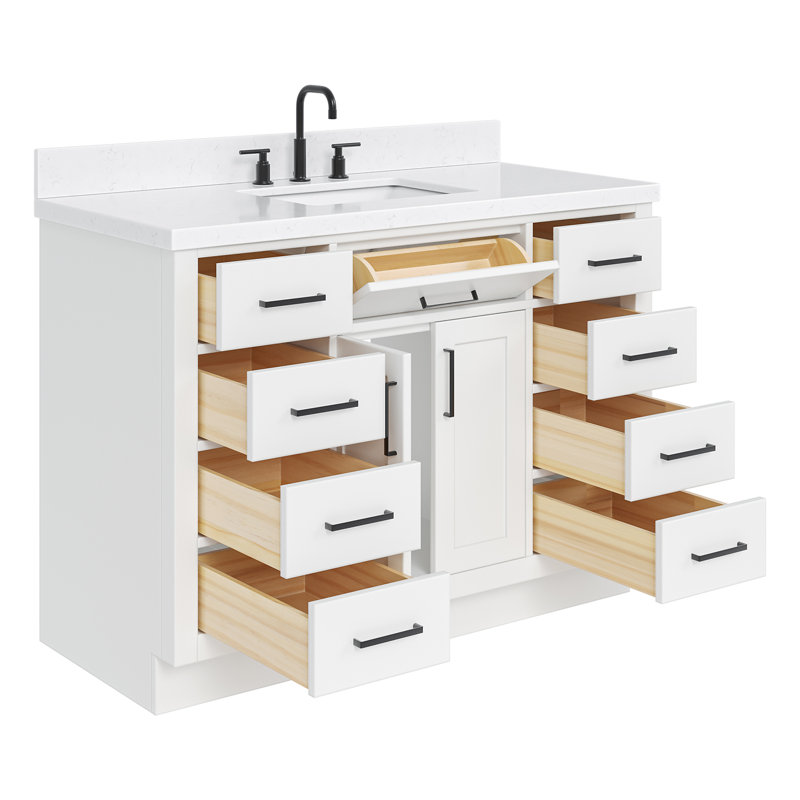 Ensemble de meuble-lavabo simple en bois massif 48 po avec lavabo en quartz Carrara de 1,5 po Tidworth, Blanc