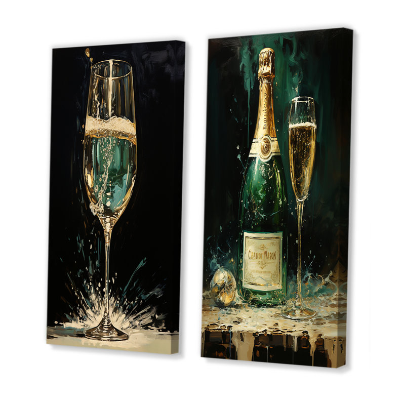 «Gold and Emerald Champagne Dream», ensemble d'art mural sur toile champagne, Toile tendue, H 32 po x l 33 po