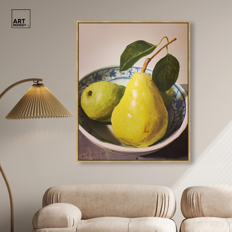 Décoration murale de cuisine Pear Bowl par Art Remedy, cadre doré, 36 x 45, H 46 po x l 37 po, Encadrement doré