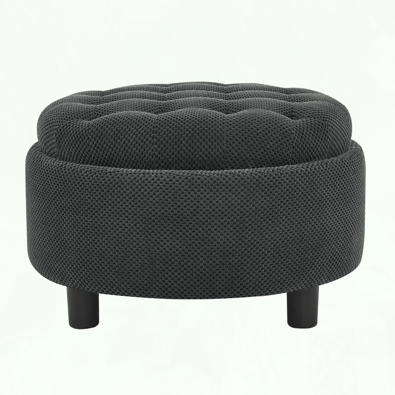 Repose-pieds rond avec rangement amovible et plateau capitonné, Gris foncé