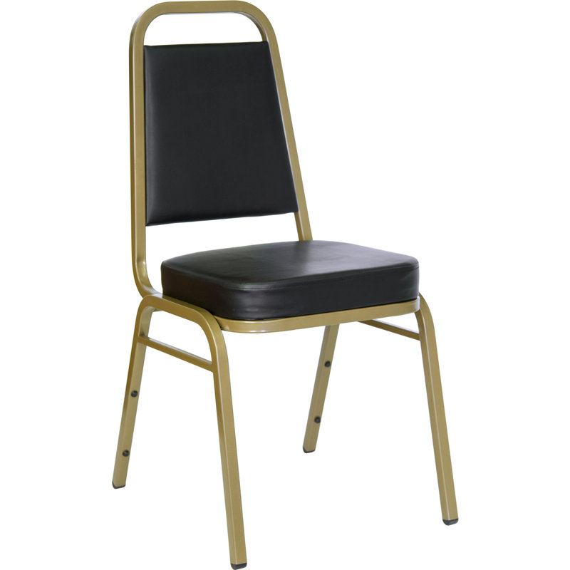 Chaise de banquet empilable à dossier trapézoïdal Canadiat, Vinyle noir, Ensemble de 10