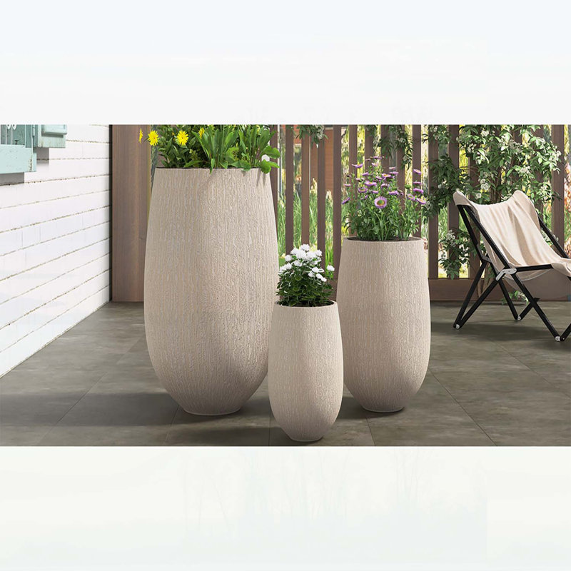 Ensemble de pots à fleurs d'extérieur légers en forme d'œuf MGO, Beige