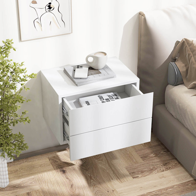  1 Pcs Floating Nightstand With Drawer Storage Modern Floating Bedroom Shelf , White, Set of 2