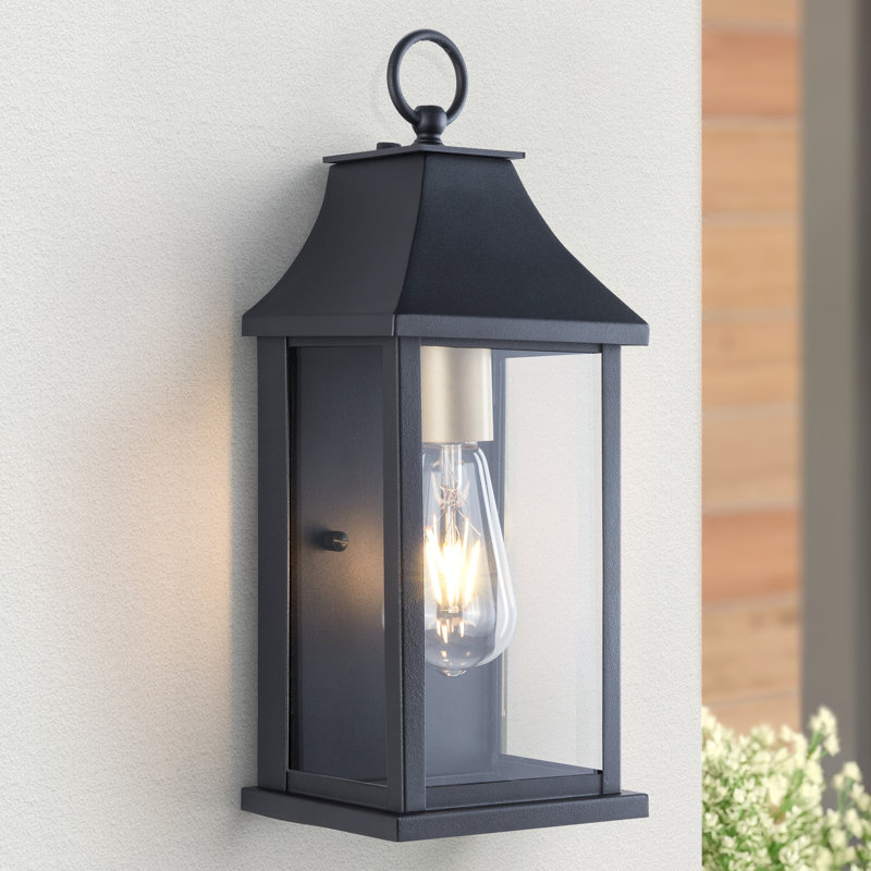 Wilcher 3-Light Dusk-to-Dawn Outdoor Wall Lantern, 15" H x 6" W x 5.3" D, Matte Black/Gold
