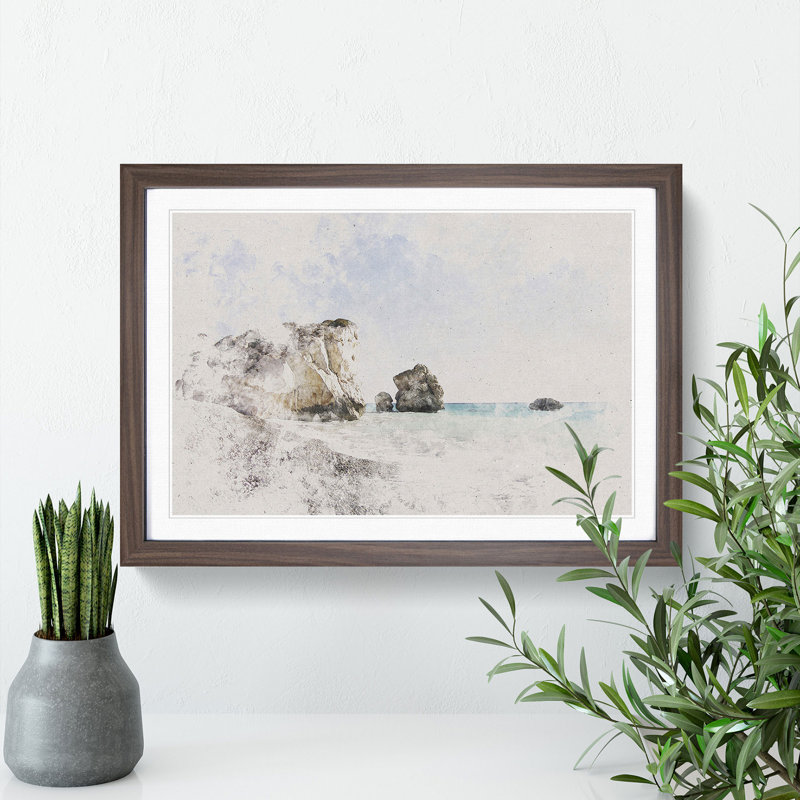 Cyprus Beach - Picture Frame Painting, 27cm H x 36cm W x 2cm D, Walnut