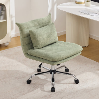 Fauteuil de bureau sans accoudoirs en chenille douce à hauteur réglable avec coussin et roulettes en prime