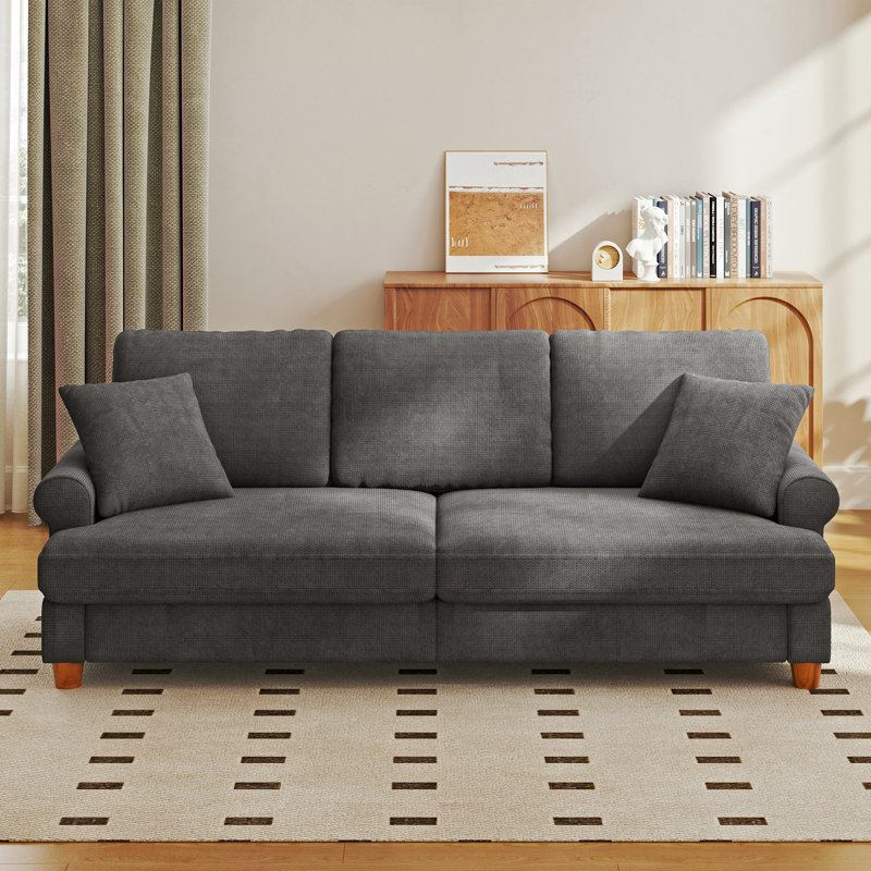 Winston Porter 86" Standard 3 seater Chenille Sofa with Pocket Spring Cushions, Coffee