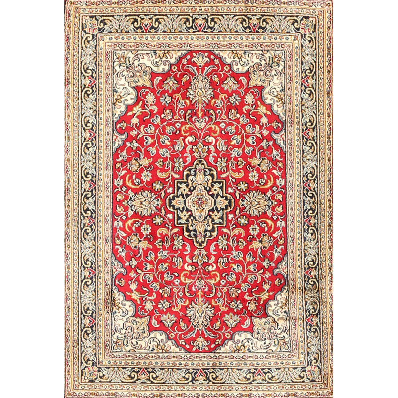 Tapis rouge / beige en laine Amna, Rectangle 8 pi x 12 pi