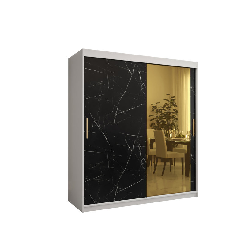 Lancashire 2 Door Manufactured Wood Wardrobe, White/Black, 200cm H x 180cm W x 62cm D