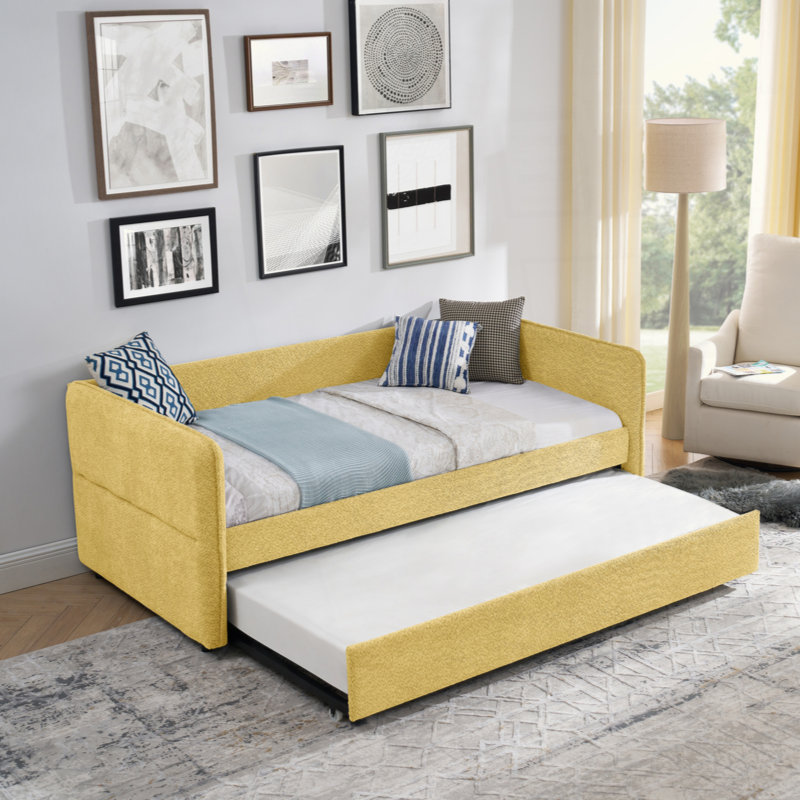 Lit de jour avec canapé-lit tapissier capitonné Popup, Lit simple, Jaune