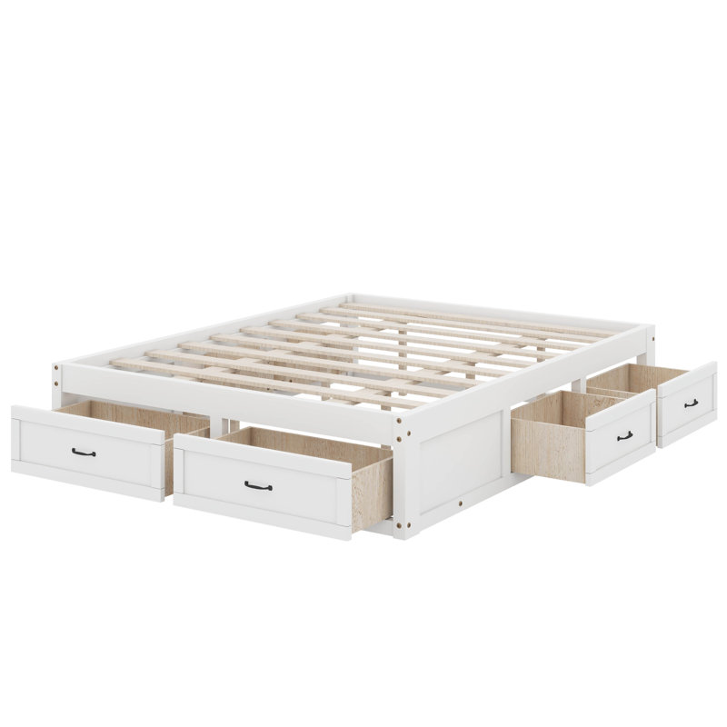 Lit plateforme avec 6 tiroirs, Blanc antique, Grand lit