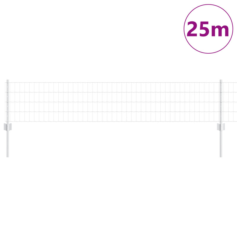 Euro Fence With 11 U Posts 25 M Steel, 40cm H x 2500cm W, Silver