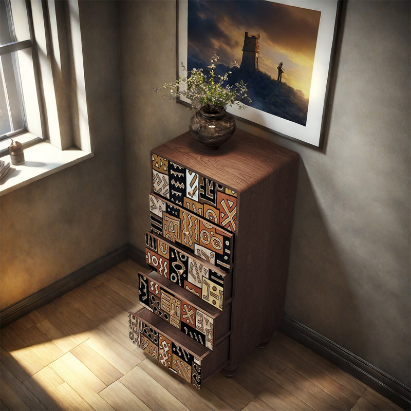 Armoire de rangement à cinq tiroirs Soli, Noyer