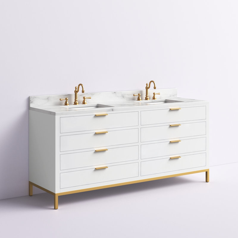 Meuble-lavabo de comptoir en marbre blanc Carrara de 60 po avec robinet Bristol, Blanc pur, 72"
