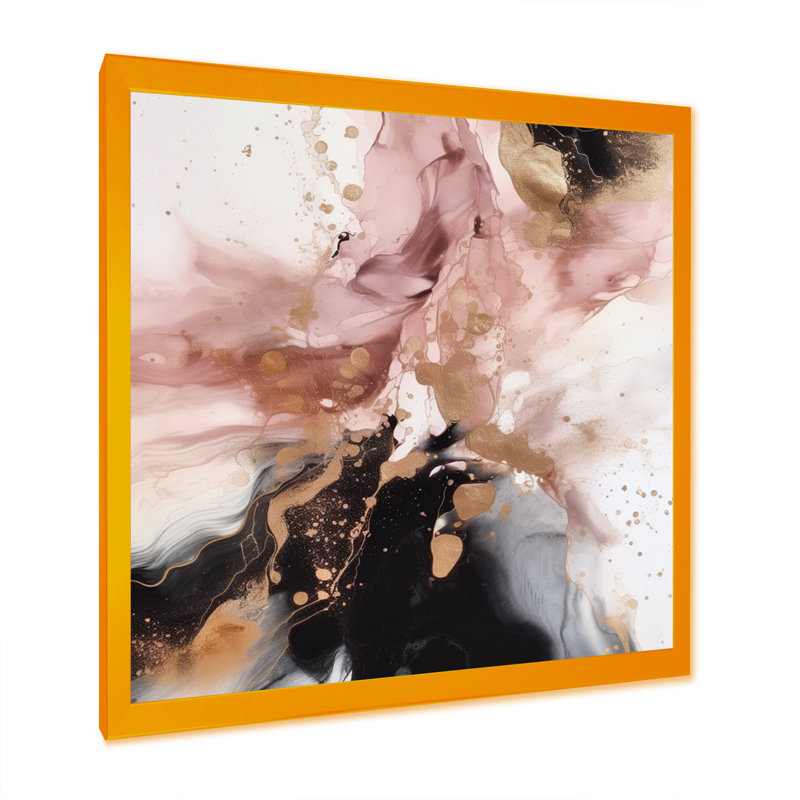 «Pink Gold Marble Texture I», reproduction d'art sur toile abstraite, H 36 po x l 36 po x P 1,5 po