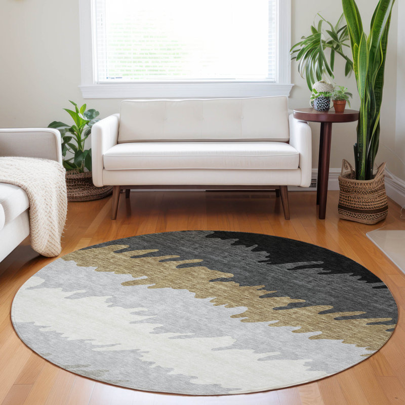 Premium Machine Washable Tweedy Black Rug, Round 8' x 8'