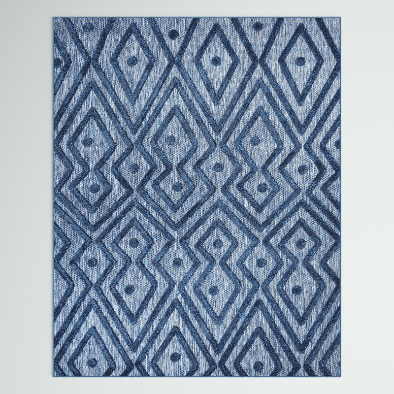 Tapis bleu marine intérieur / extérieur Fierros, Rectangle 7 pi 9 po x 10 pi