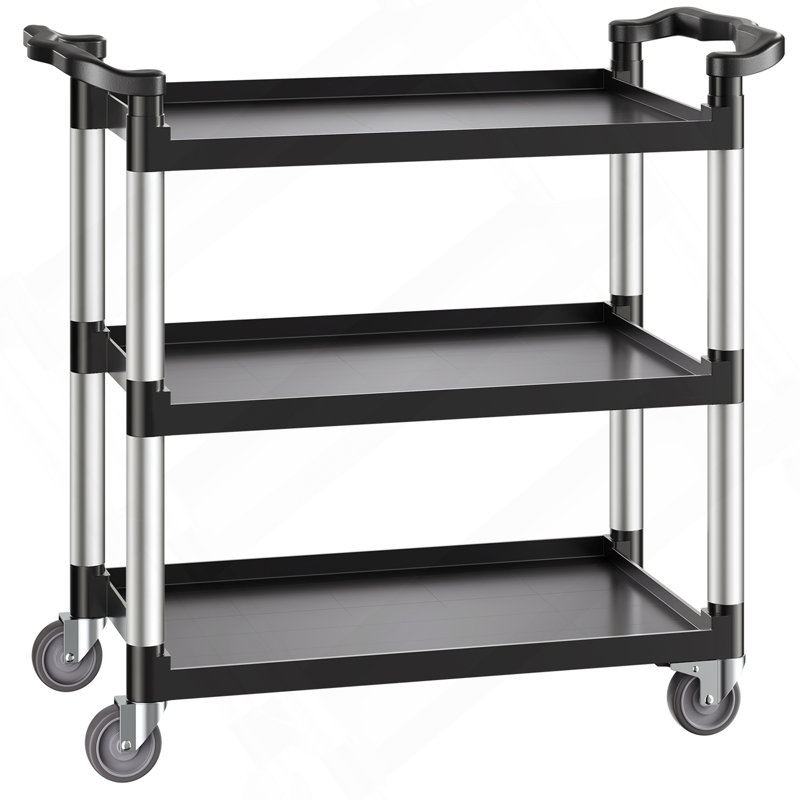 Chariot de service robuste à capacité de 500 lb à 3 niveaux avec roues, H 10,04 po x l 22,83 po x P 36,42 po