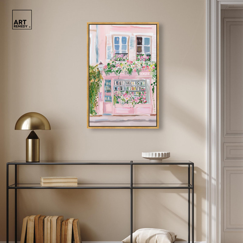 «Little Magazine Store Canvas» par Art Remedy, H 31 po x l 21 po, Cadre flottant, Doré