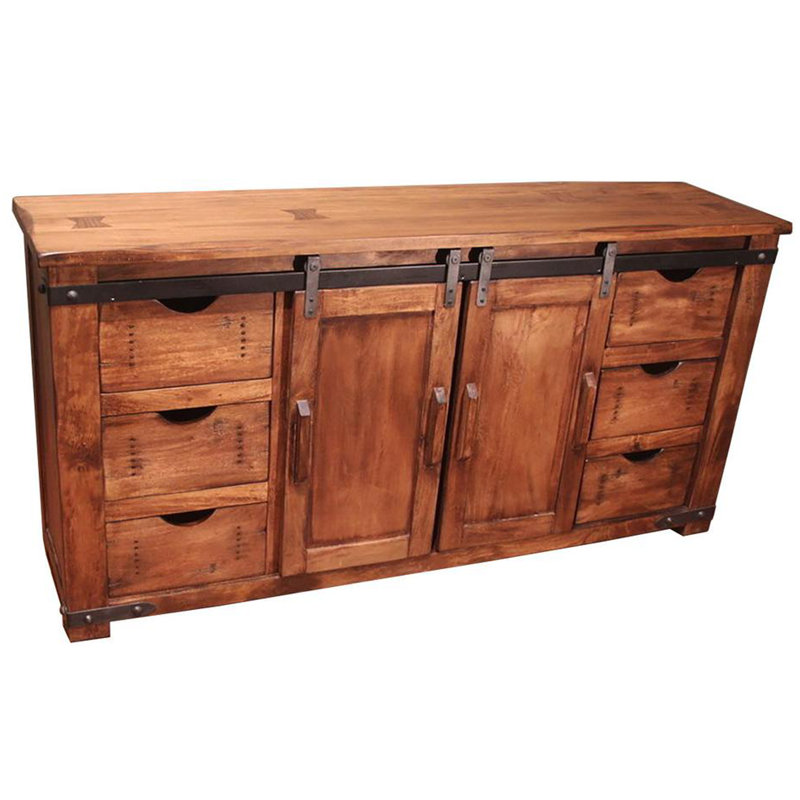 Granville Brown Solid Parota Wood Sliding Door TV Stand
