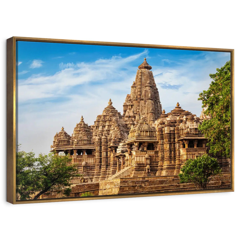 Ancien Kandariya Mahadeva, 25 po x 17 po, Cadre flottant doré