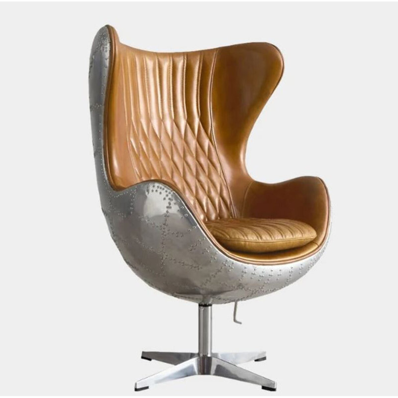 Fauteuil ballon pivotant capitonné de 32 po de large Cantline, Simili cuir brun clair