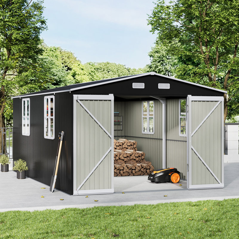 10x16FT Outdoor Metal Apex Roof Storage Shed