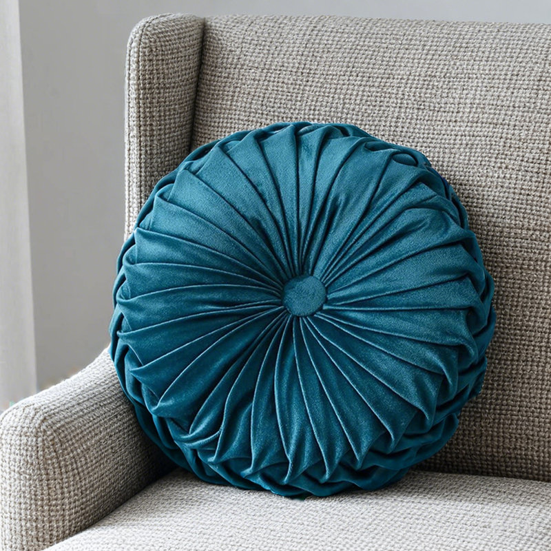 Coussin décoratif ultra doux en velours rond pour canapé (15 pouces), Bleu sarcelle foncé
