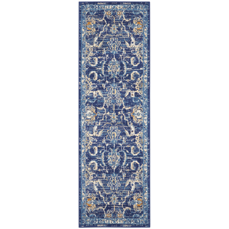 Tapis oriental bleu marine Chattahoochee, Tapis de couloir 2 pi 3 po x 7 pi 6 po