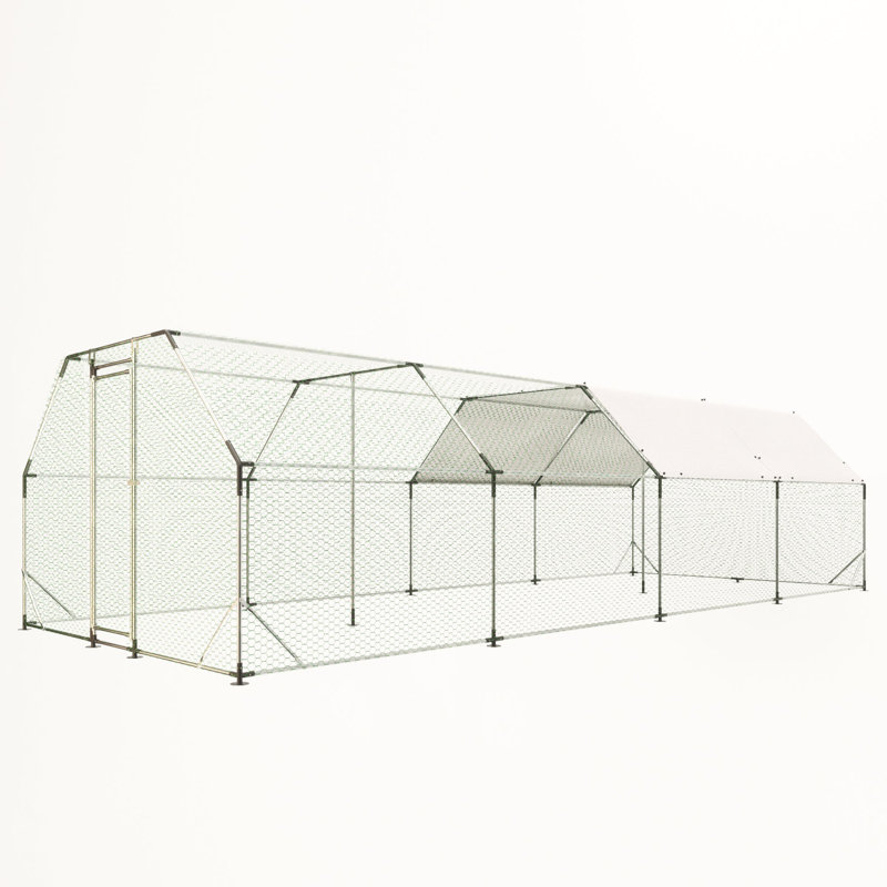  Grand poulailler en métal galvanisé 9,94 x 25,68 pi avec portes verrouillables et housses imperméables