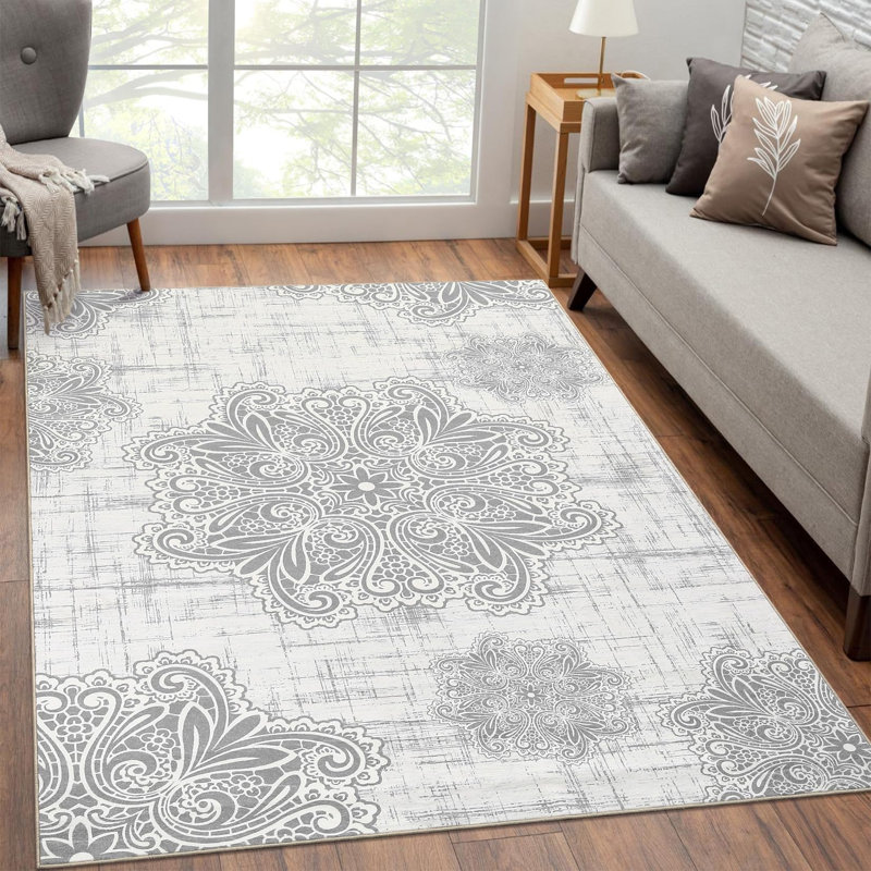 Large Area Rug 10x13 Machine Washable Rug Vintage Medallion Non Slip Low Pile Rug Distressed Printed Stain Resistant Indoor Carpet for Living Room Bedroom Office,