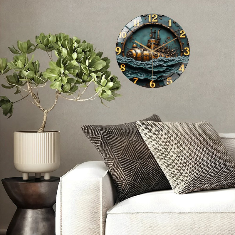 Horloge murale Steampunk Design nautique pour décoration intérieure - Horloge murale moderne en verre 12 po