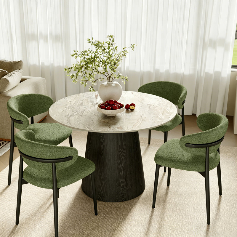 Ensemble de table de salle à manger Bobrow, 5 Pieces: Table, 4 Chairs, 29.52" Н X 43.31" W X 43.31" D, Creamy Monet / Black
