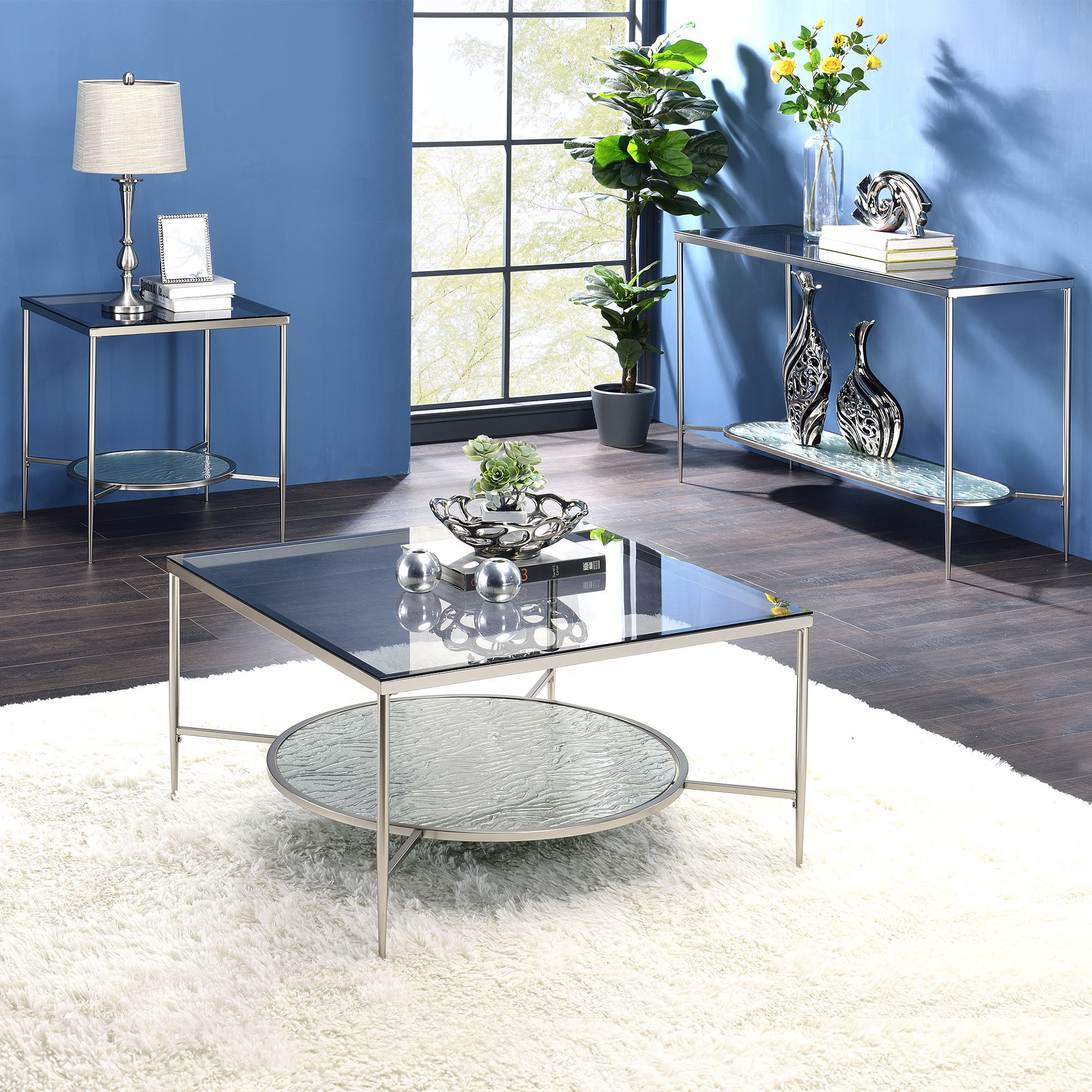 Holaki 3 Piece Glass Top Living Room Table Set Wayfair