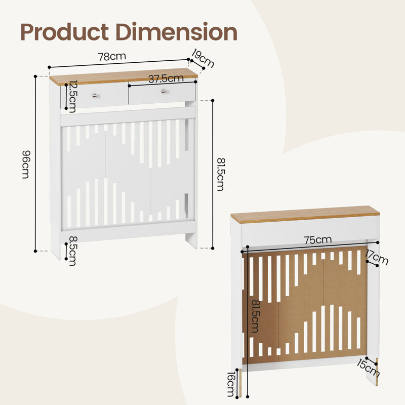 Radiator Cover, White Brown, 96cm H x 78cm W x 19cm D