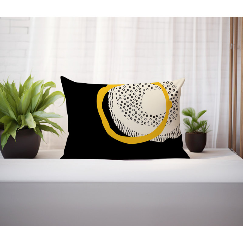 Coussin lombaire réversible intérieur / extérieur Vikka, H 18 po x l 25 po, Jaune / noir / blanc cassé
