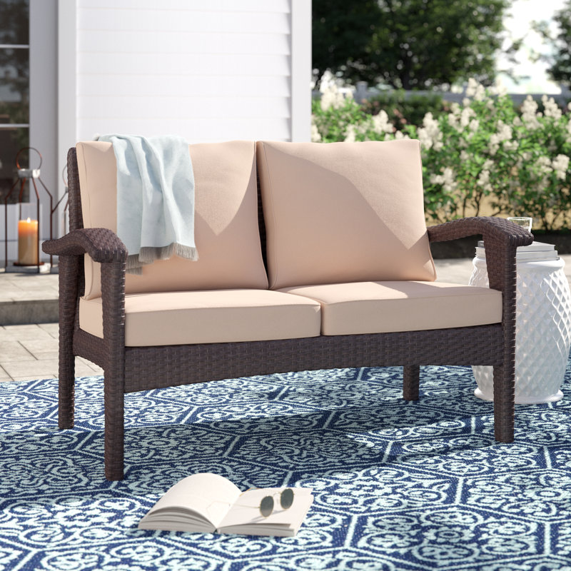 Kendra 48.75'' Wide Straight Wicker Loveseat with Cushions, Brown/Tan