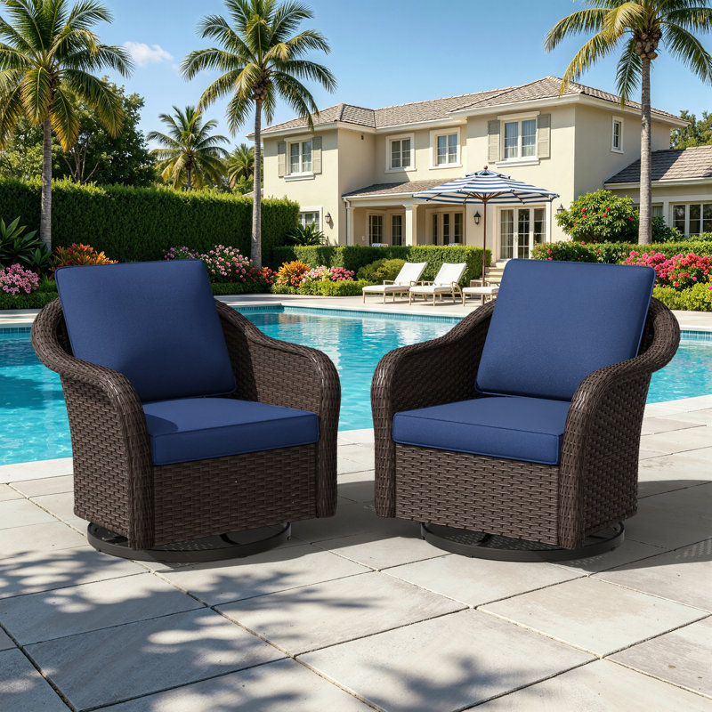 Ensemble de 2 chaises de patio pivotantes avec coussins, Bleu