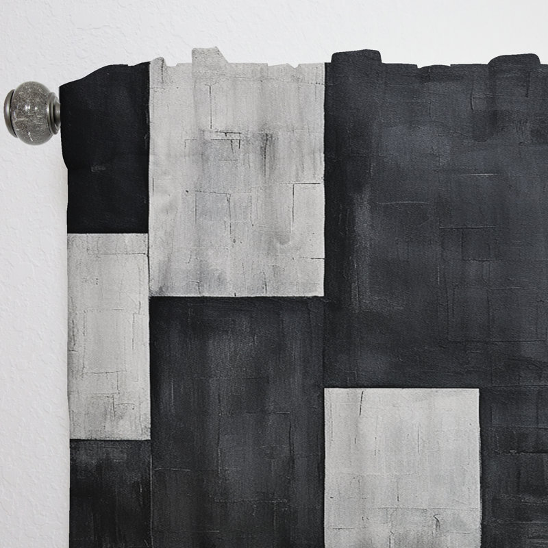 Addora Black And White Cuboids Dream - Shapes Curtain - Velvet Room Darkening - 1 panel, 52" W x 90" L
