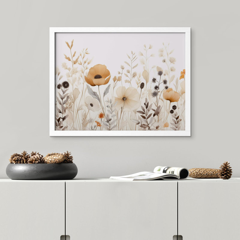"Coquelicots délicats et fleurs sauvages" sur papier, H 11 po x l 14 po, Blanc