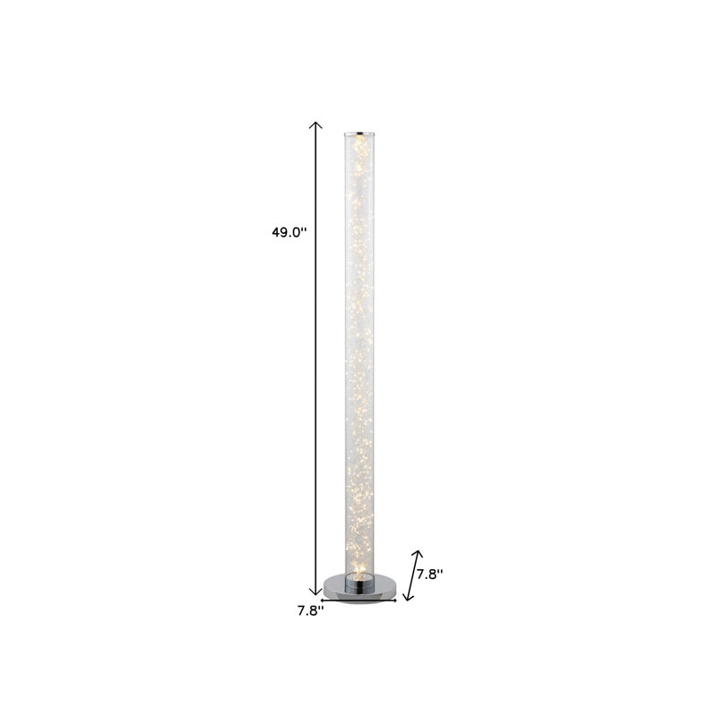 Lampe sur pied colonne en acier 49 po à DEL avec abat-jour tambour transparent