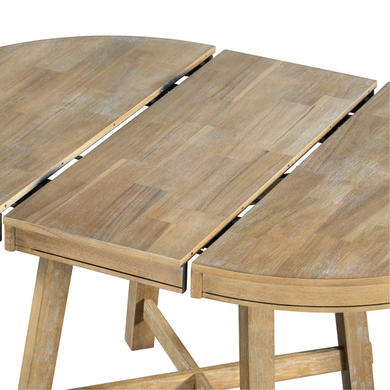 Table ronde en bois naturel délavé avec rallonge, 16 po, fabrication solide, pouvant accueillir jusqu'à 6 personnes